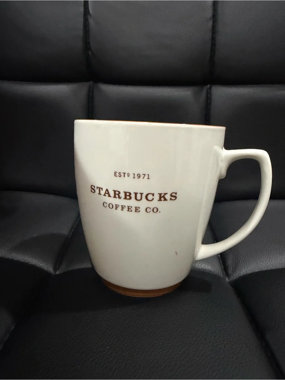 2008 Starbucks Est# 1971 Coffee Company Mug, White with Brown Trim & Lettering